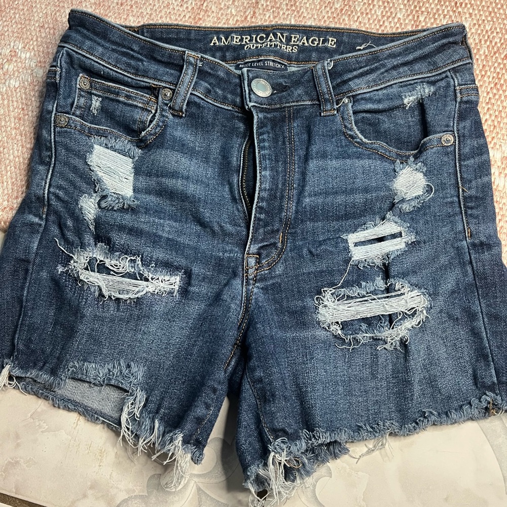 American Eagle Outfitters Ripped Dark Blue Jean Shorts